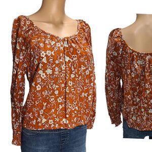 a.n.a. size Medium orange blue floral blouse stretch  $48 Boho 100% Cotton